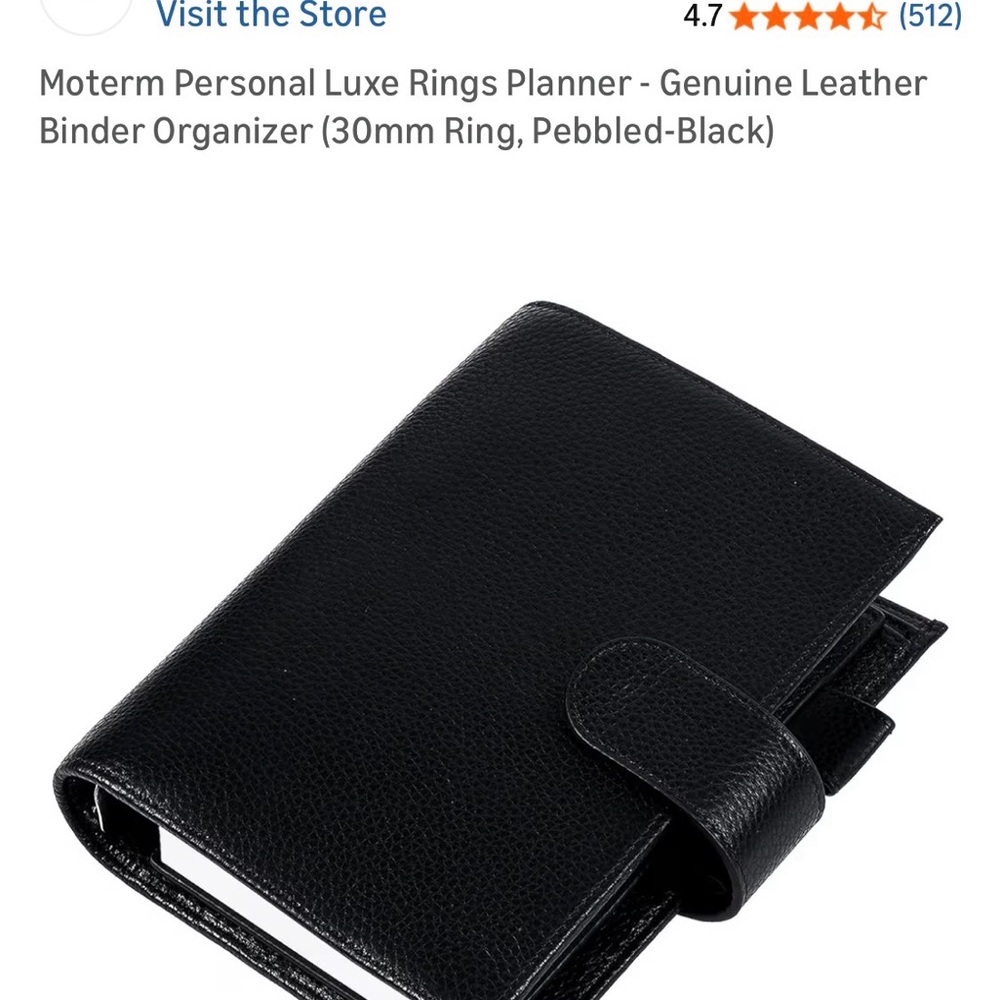 Pebbled Black Leather Ring Planner Organizer - Moterm
